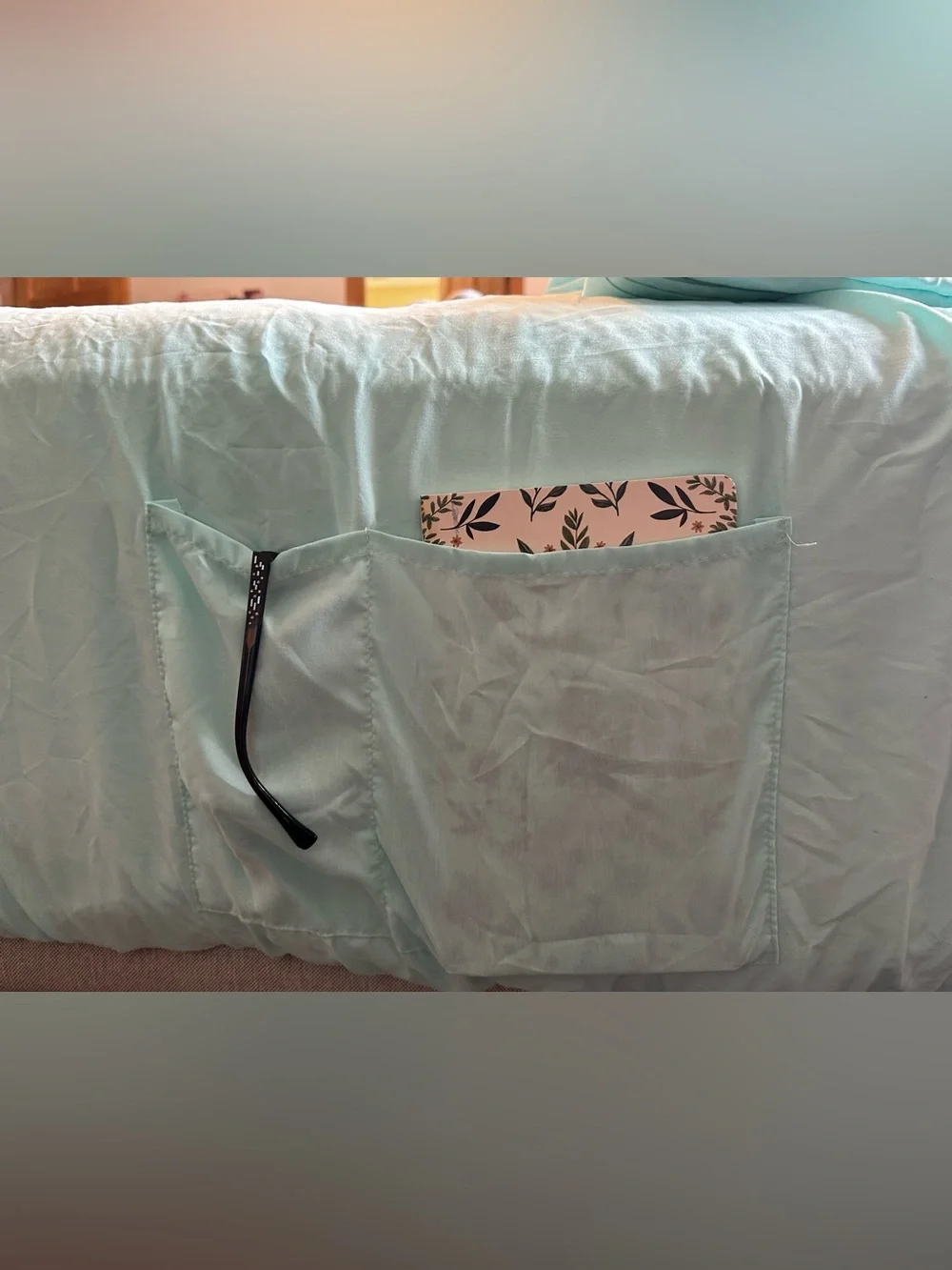 Mint green and light blue Twin XL comforter, mattress cover and fitted sheet